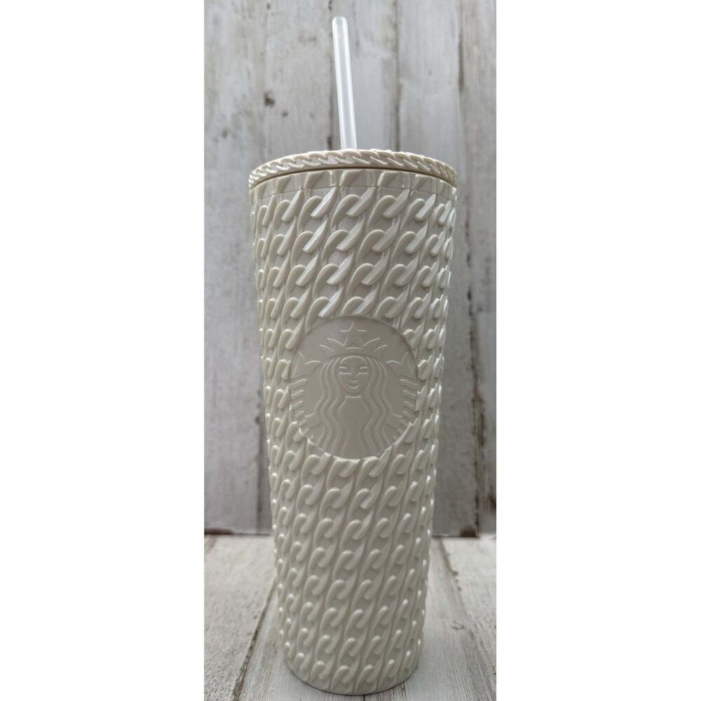 Starbucks Fall 2025 Matte Cream White Sheen Cable Knit Venti Tumbler NEW 24oz